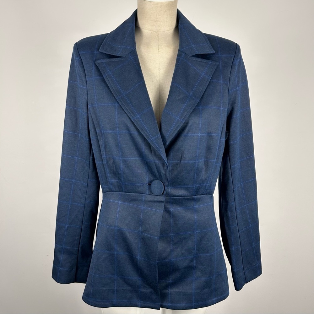 CABI Sunset Kiss Plaid Blue Blazer Jacket Women’s Size 6 Windowpane